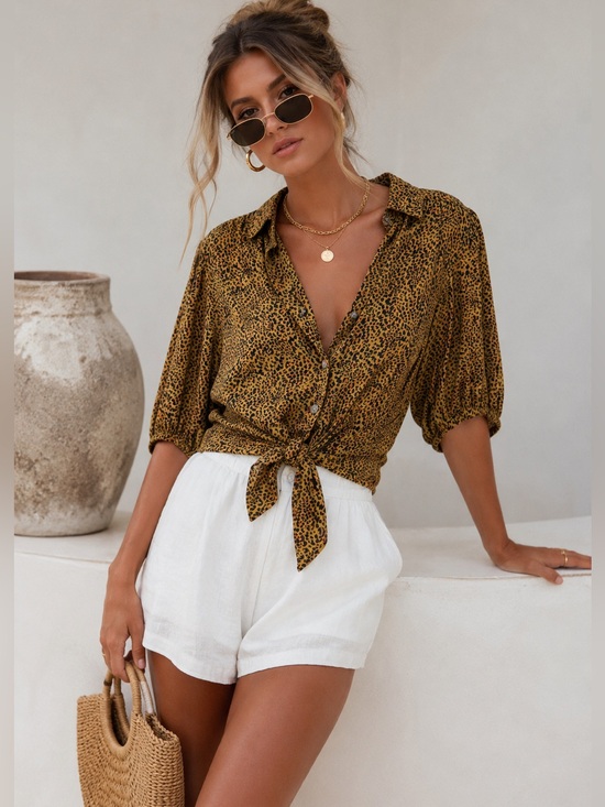 Free People Tops - 🍂🐆 FREE PEOPLE Leopard Print Tie Front Blouse – Size XS 🐆🍂